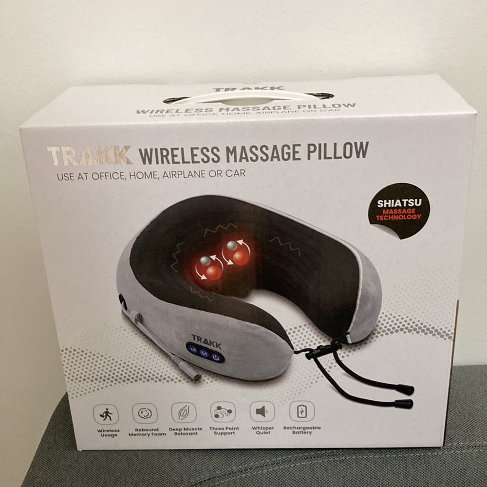 Trakk Neck Massager & Travel Gray Neck Pillow Electric Massager Muscle Massage